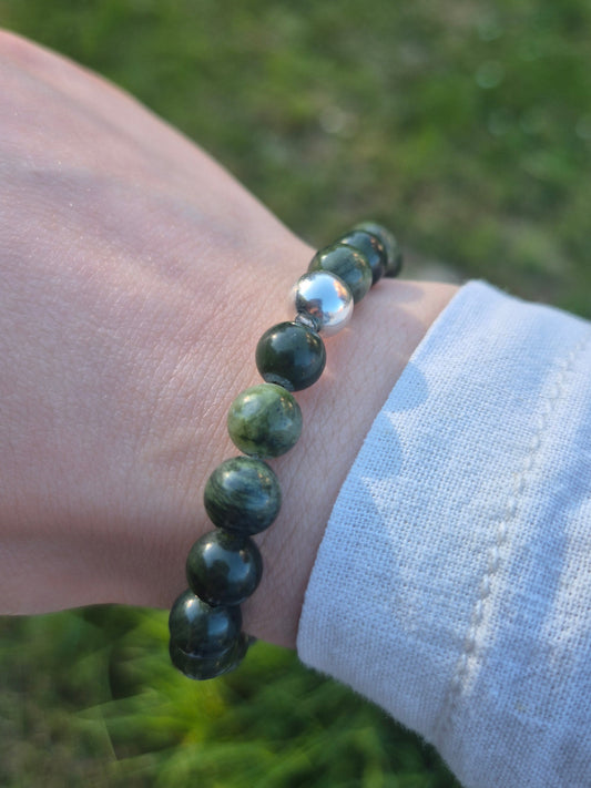 Nahle® 8mm Naturstein-Armband 925 Silberperle