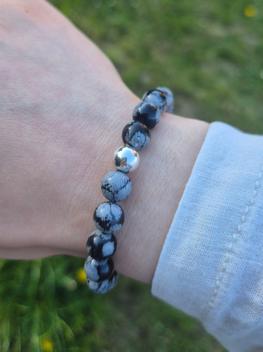 Nahle® 8mm Naturstein-Armband 925 Silberperle