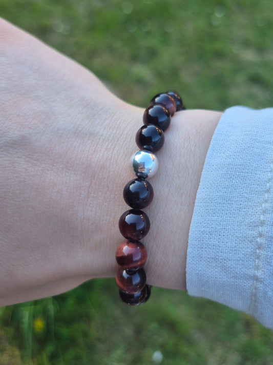 Nahle® 8mm Naturstein-Armband 925 Silberperle