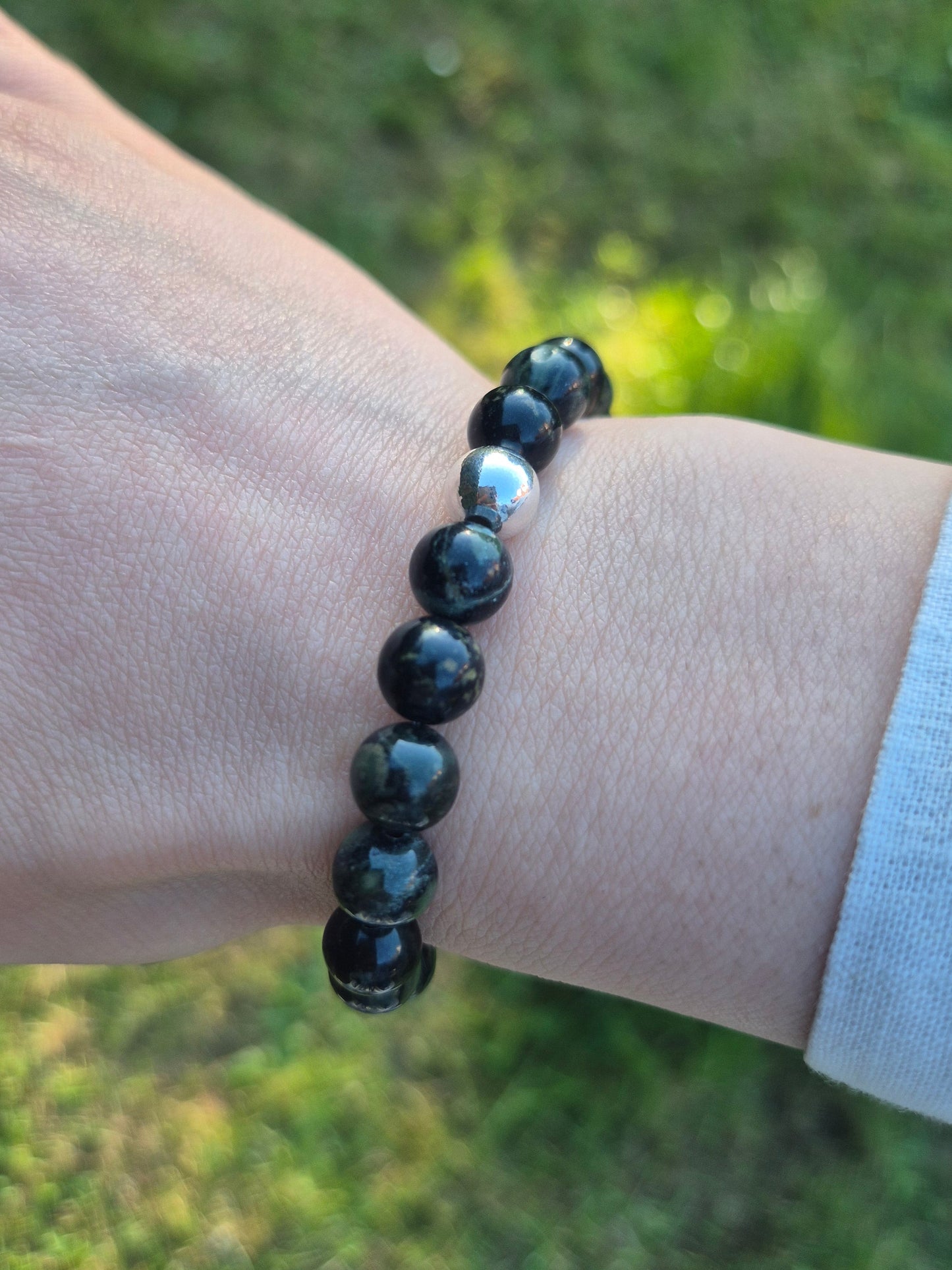 Nahle® 8mm Naturstein-Armband 925 Silberperle