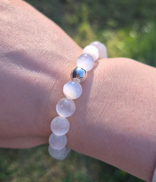 Nahle® 8mm Naturstein-Armband 925 Silberperle