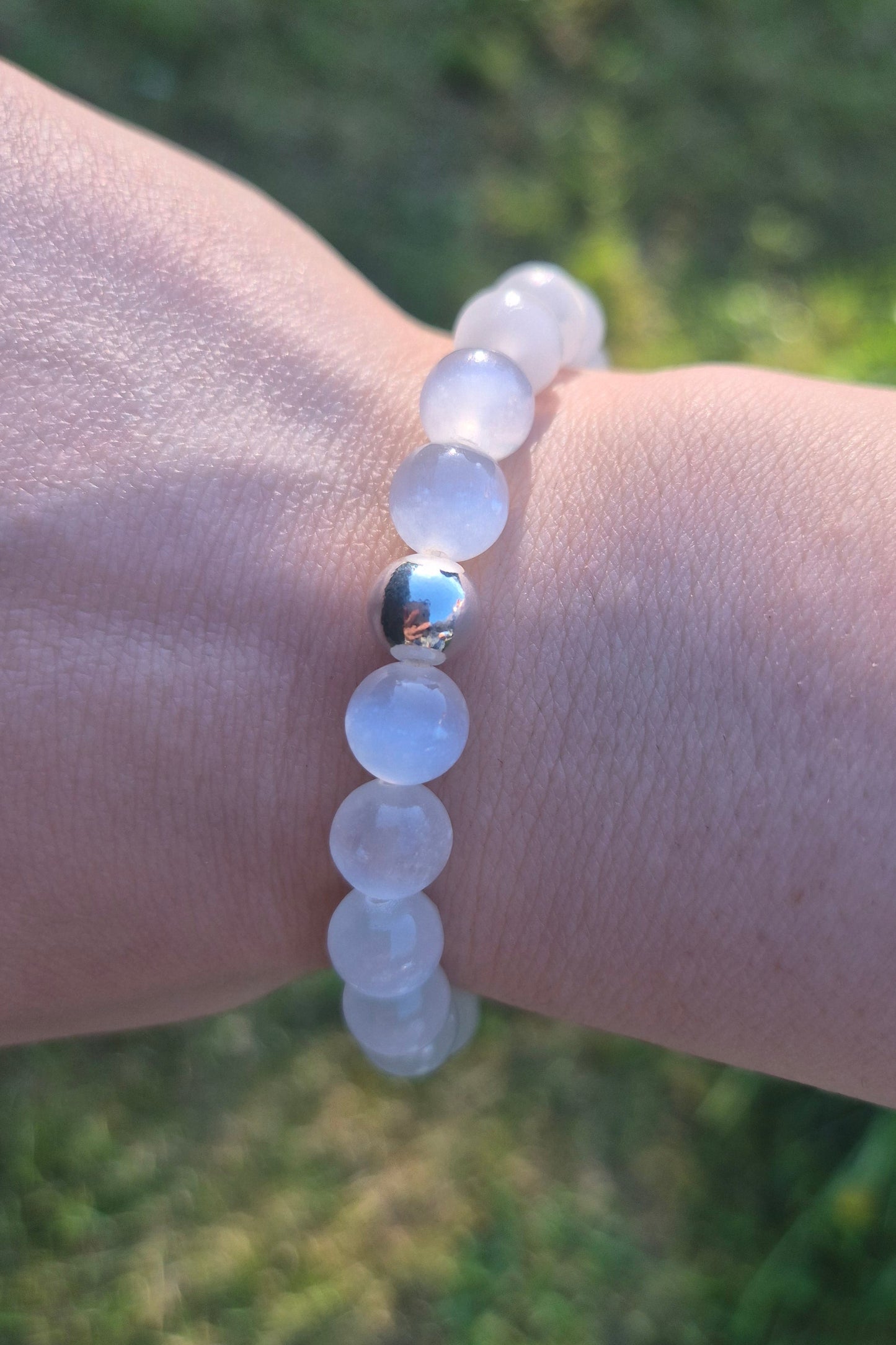 Nahle® 8mm Naturstein-Armband 925 Silberperle