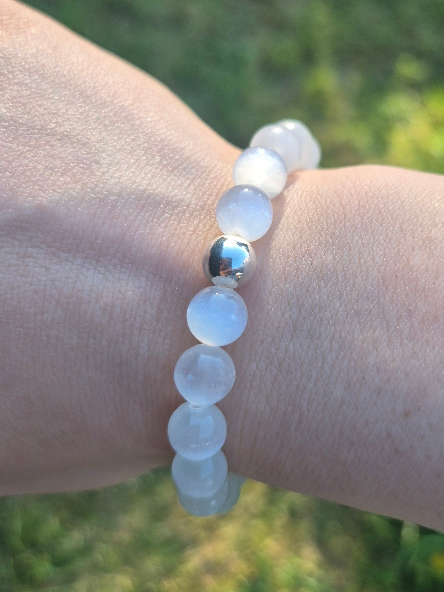 Nahle® 8mm Naturstein-Armband 925 Silberperle