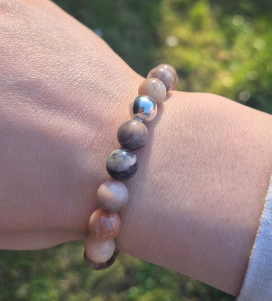Nahle® 8mm Naturstein-Armband 925 Silberperle