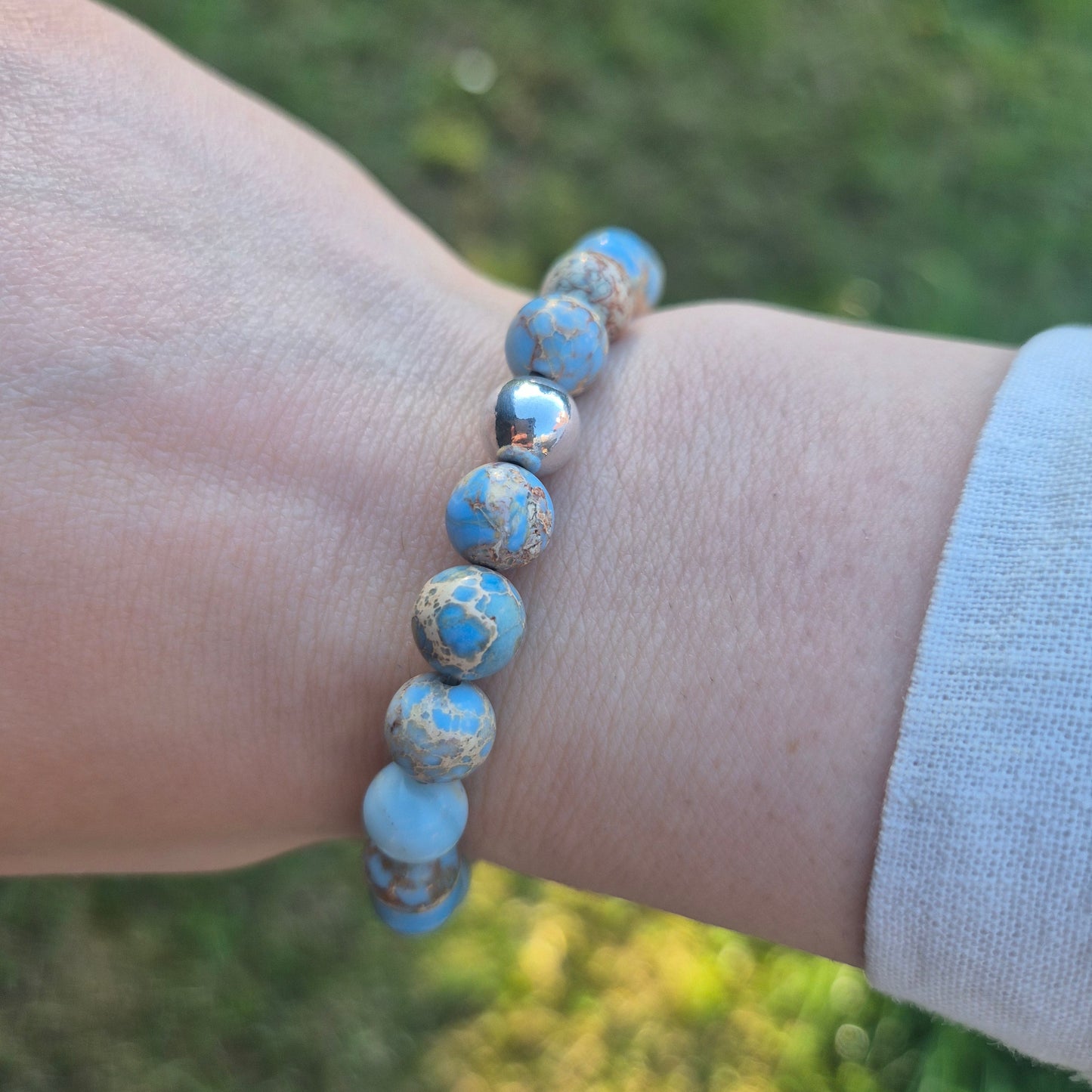 Nahle® 8mm Naturstein-Armband 925 Silberperle