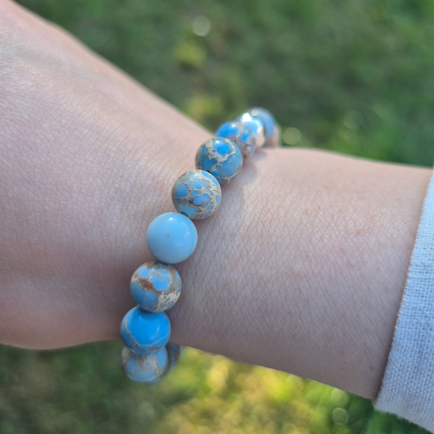 Nahle® 8mm Naturstein-Armband 925 Silberperle