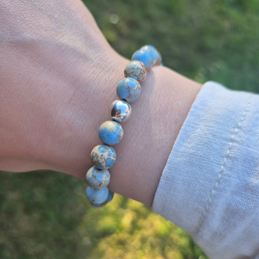 Nahle® 8mm Naturstein-Armband 925 Silberperle