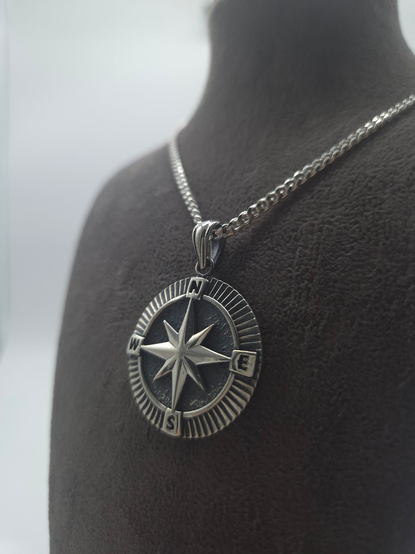 Silber 925 Kompassanhänger -Panzerkette-Fuchsschwanzkette