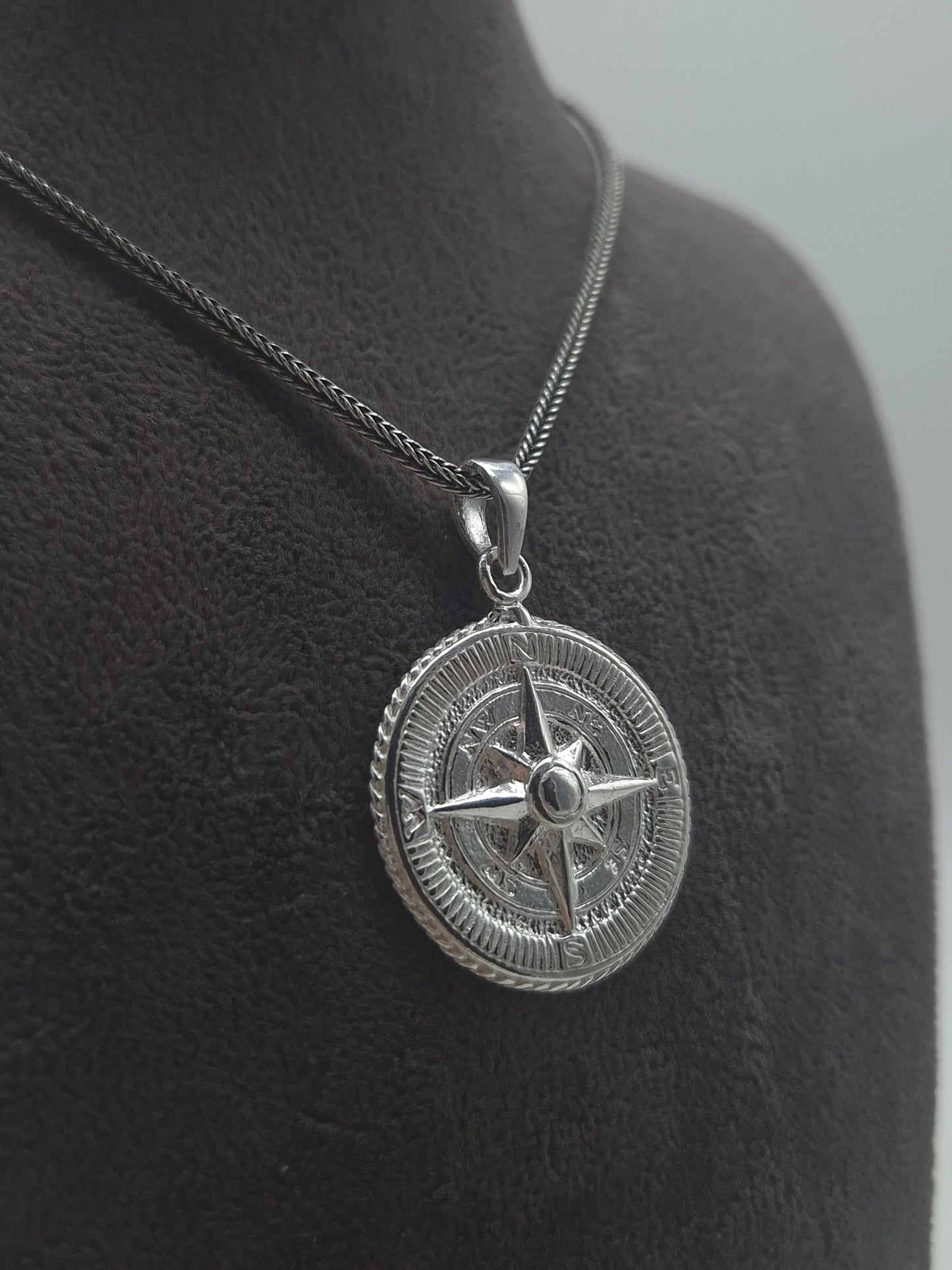 Silber 925 Kompassanhänger -Panzerkette-Fuchsschwanzkette
