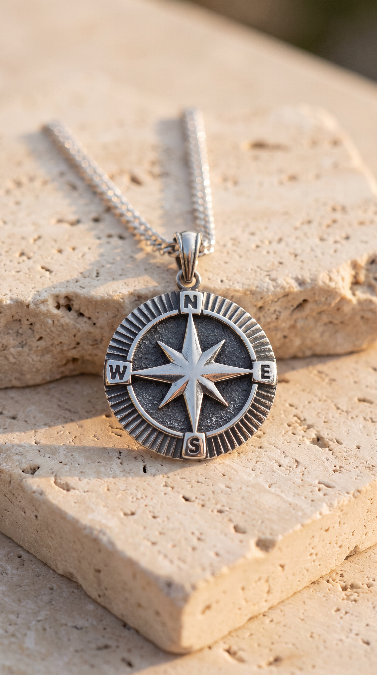 Silber 925 Kompassanhänger -Panzerkette-Fuchsschwanzkette