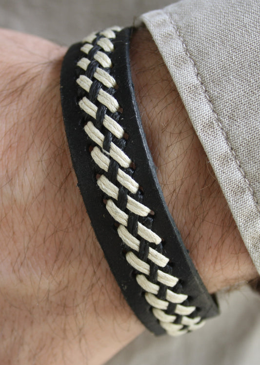 Lederarmband Schwarz geflochten