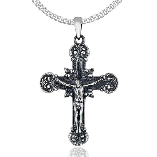 Silber Panzerkette Kreuz mit Jesus
