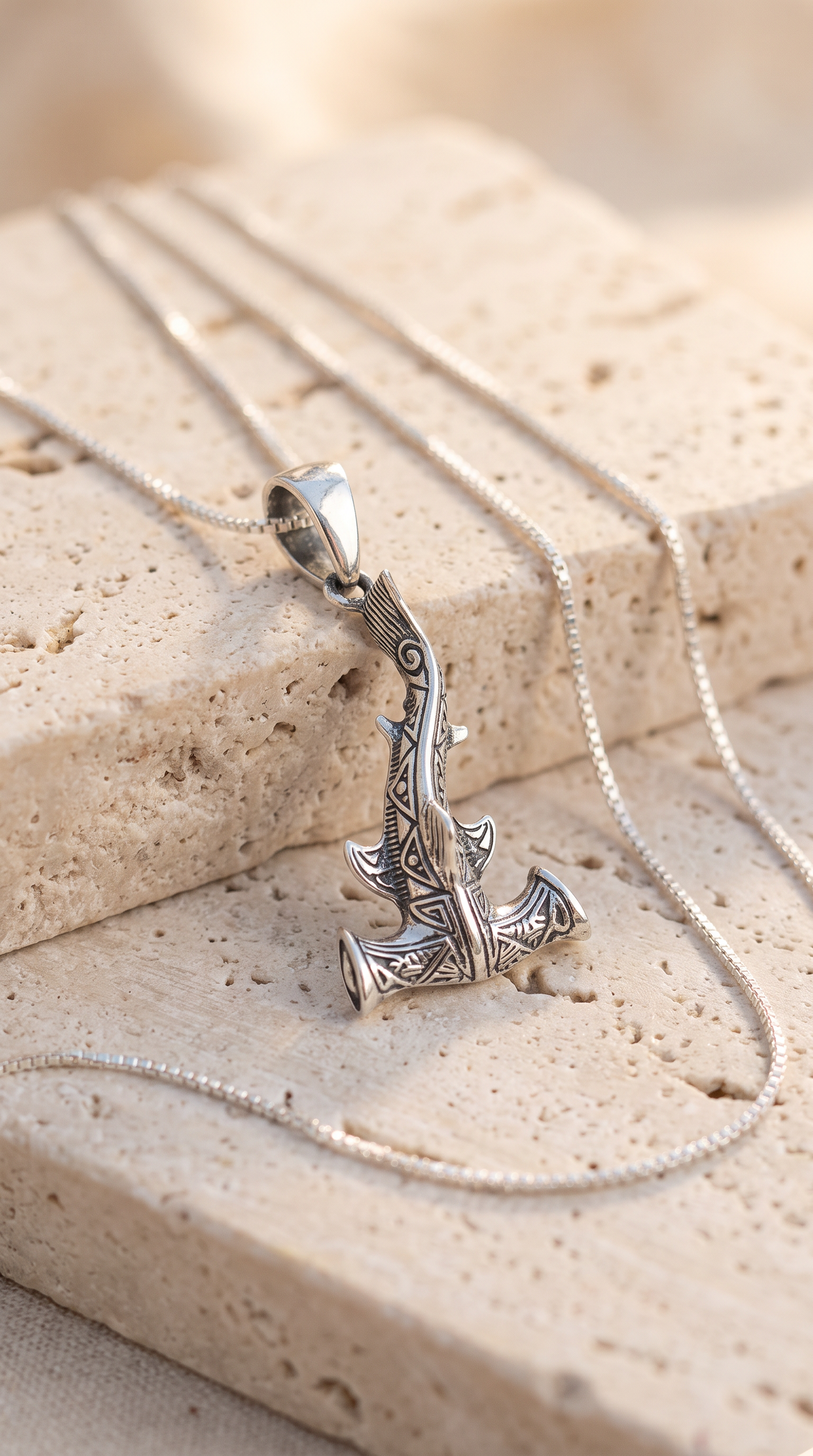Silber 925 Hammerhaianhänger -Panzerkette-Fuchsschwanzkette-Venezianerkette