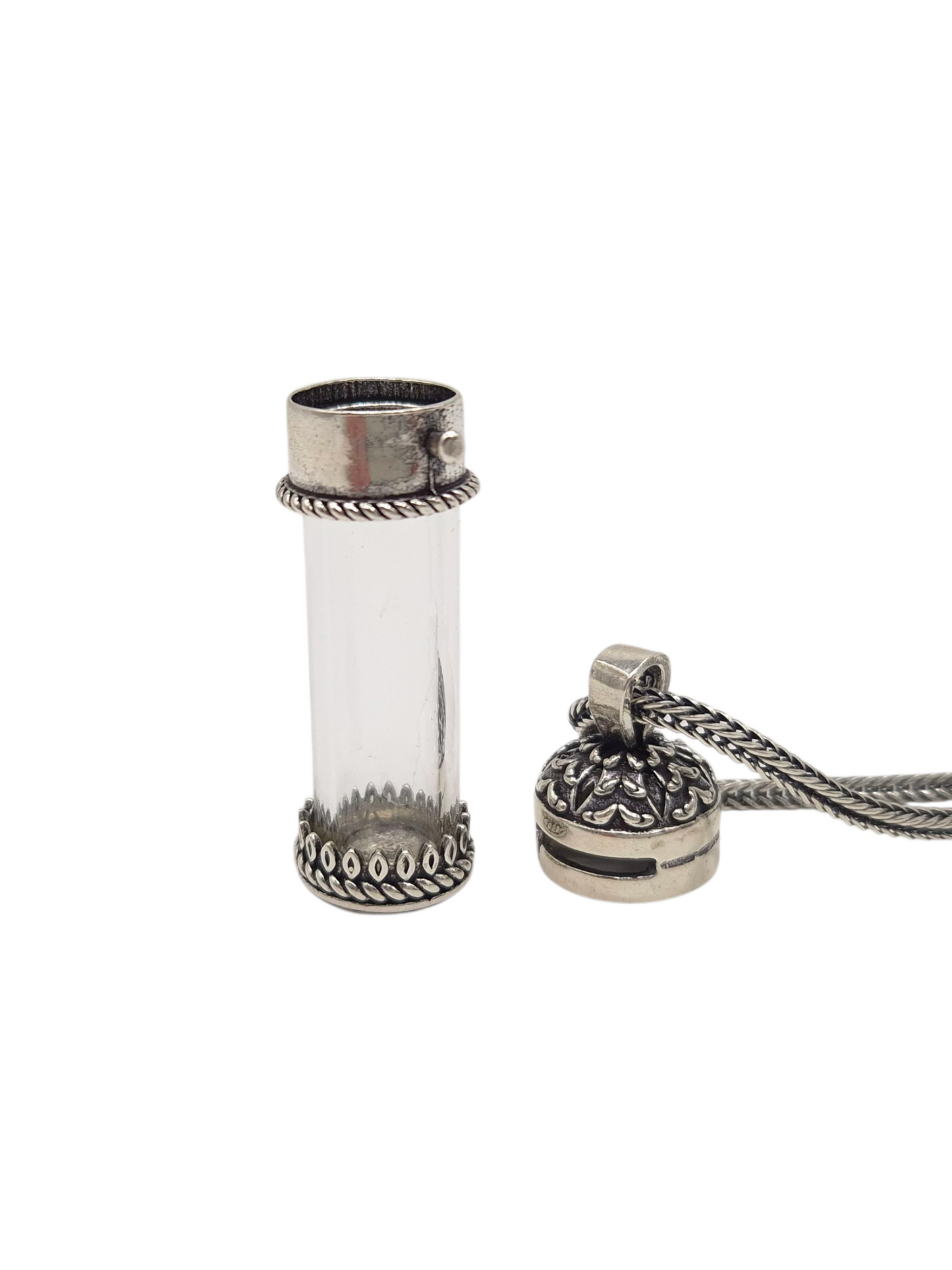 Silber Fuchsschwanzkette 925 Glas Fläschchen Anhänger