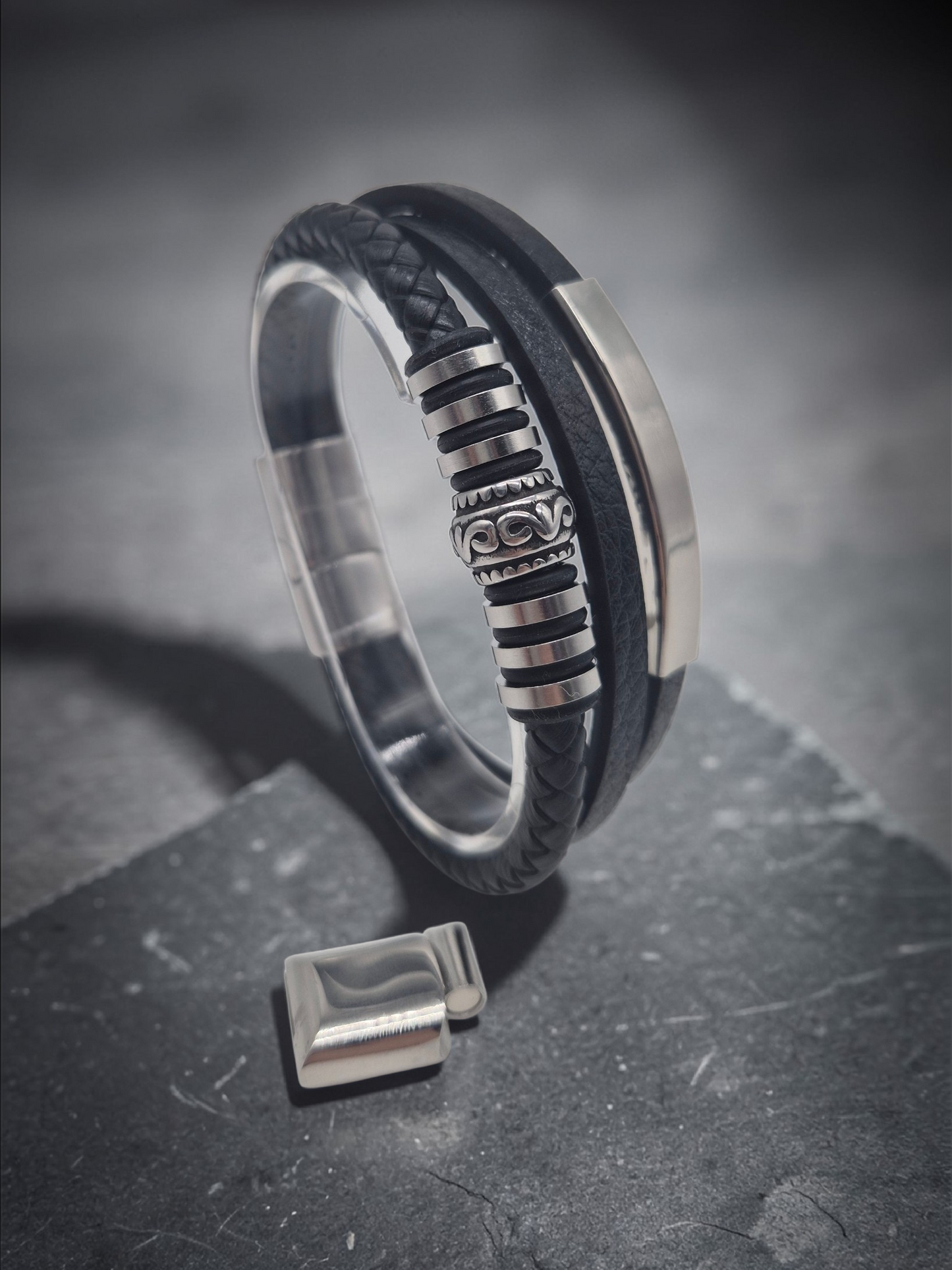 Lederarmband mit Verlängerungsglied Panthera in Silber-Schwarz-Gold