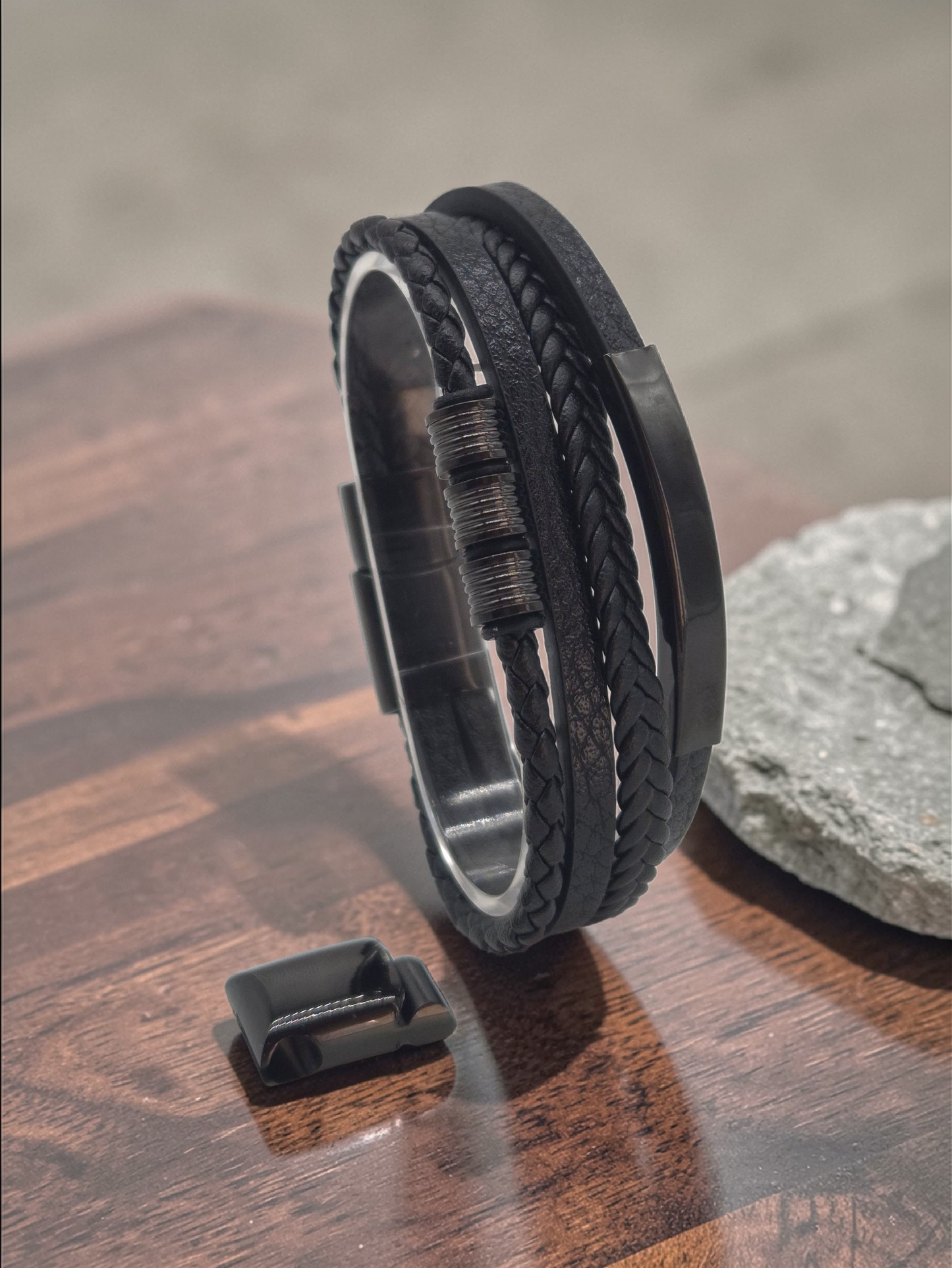Lederarmband mit Verlängerungsglied Veltor in Schwarz-Silber-Gold-Braun