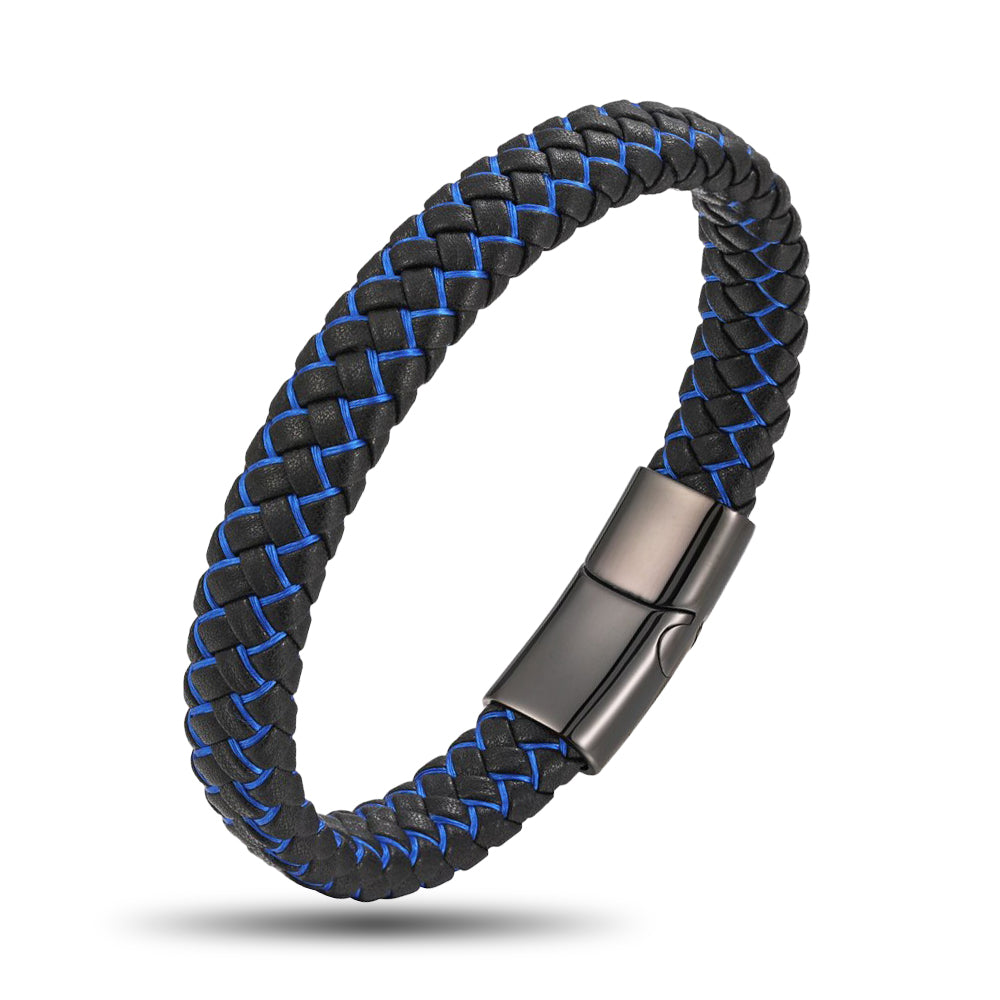 Lederarmband Blau geflochten