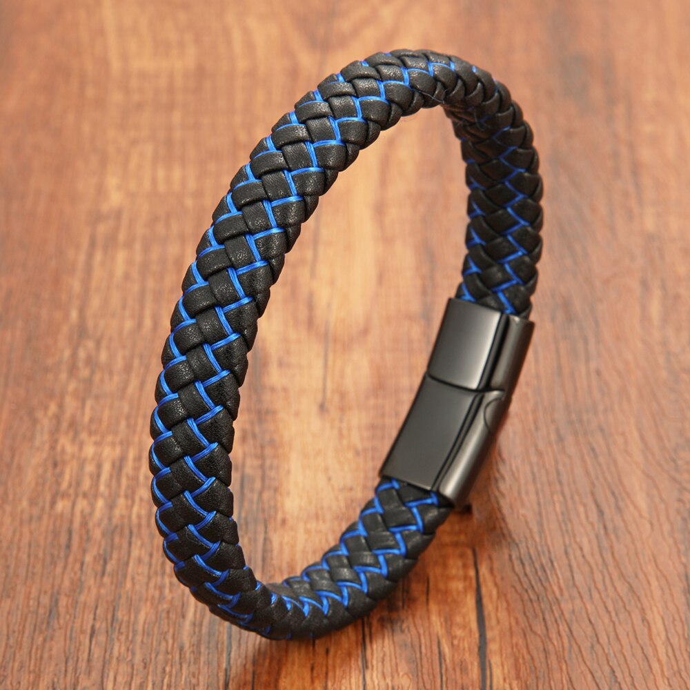 Lederarmband Blau geflochten