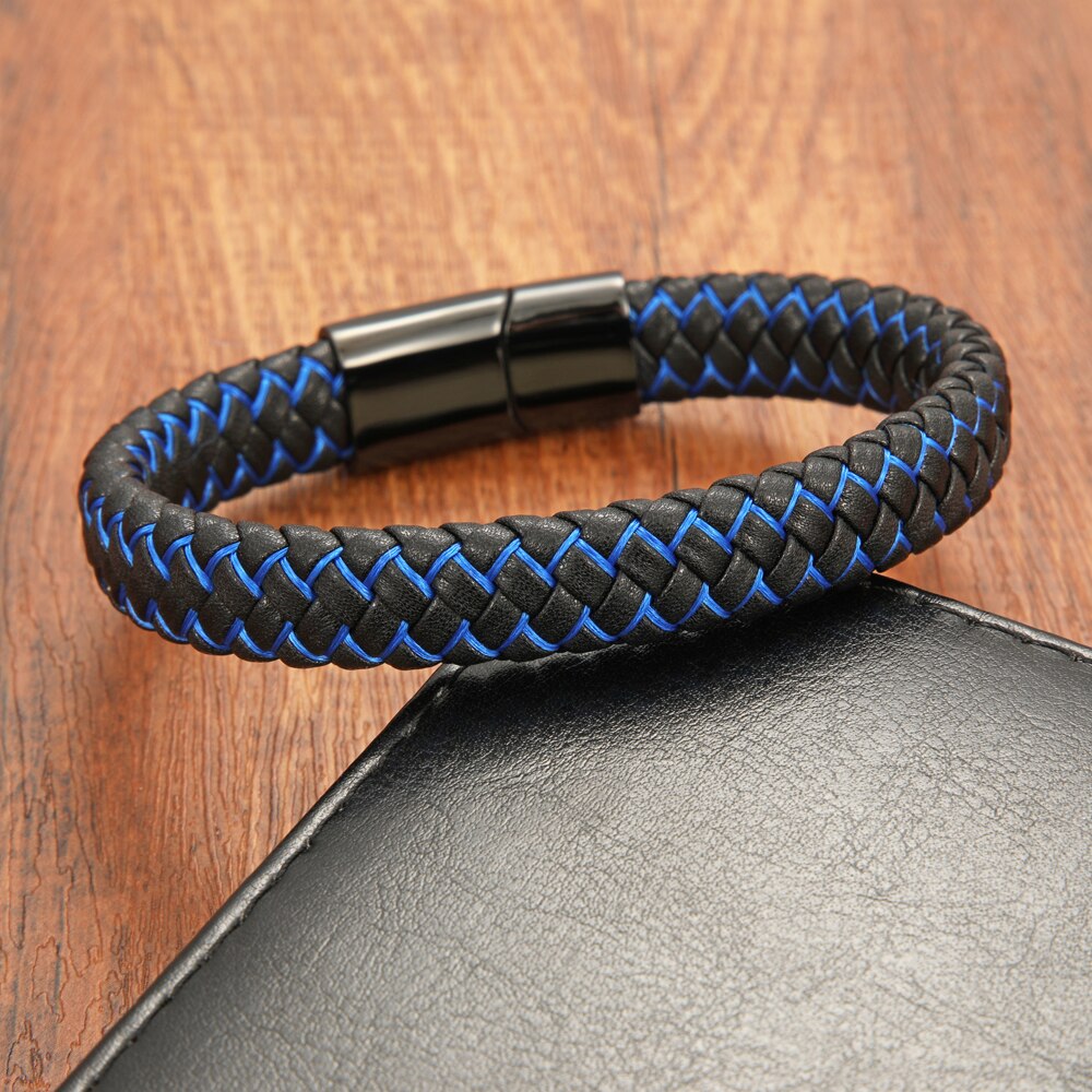 Lederarmband Blau geflochten