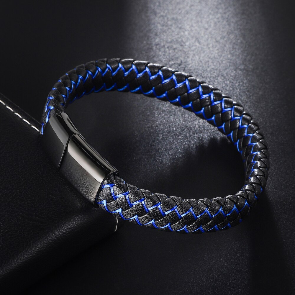 Lederarmband Blau geflochten