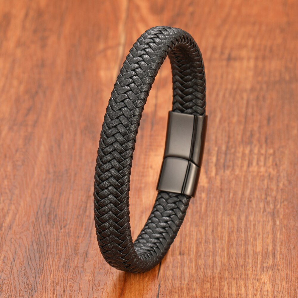 Lederarmband Schwarz geflochten