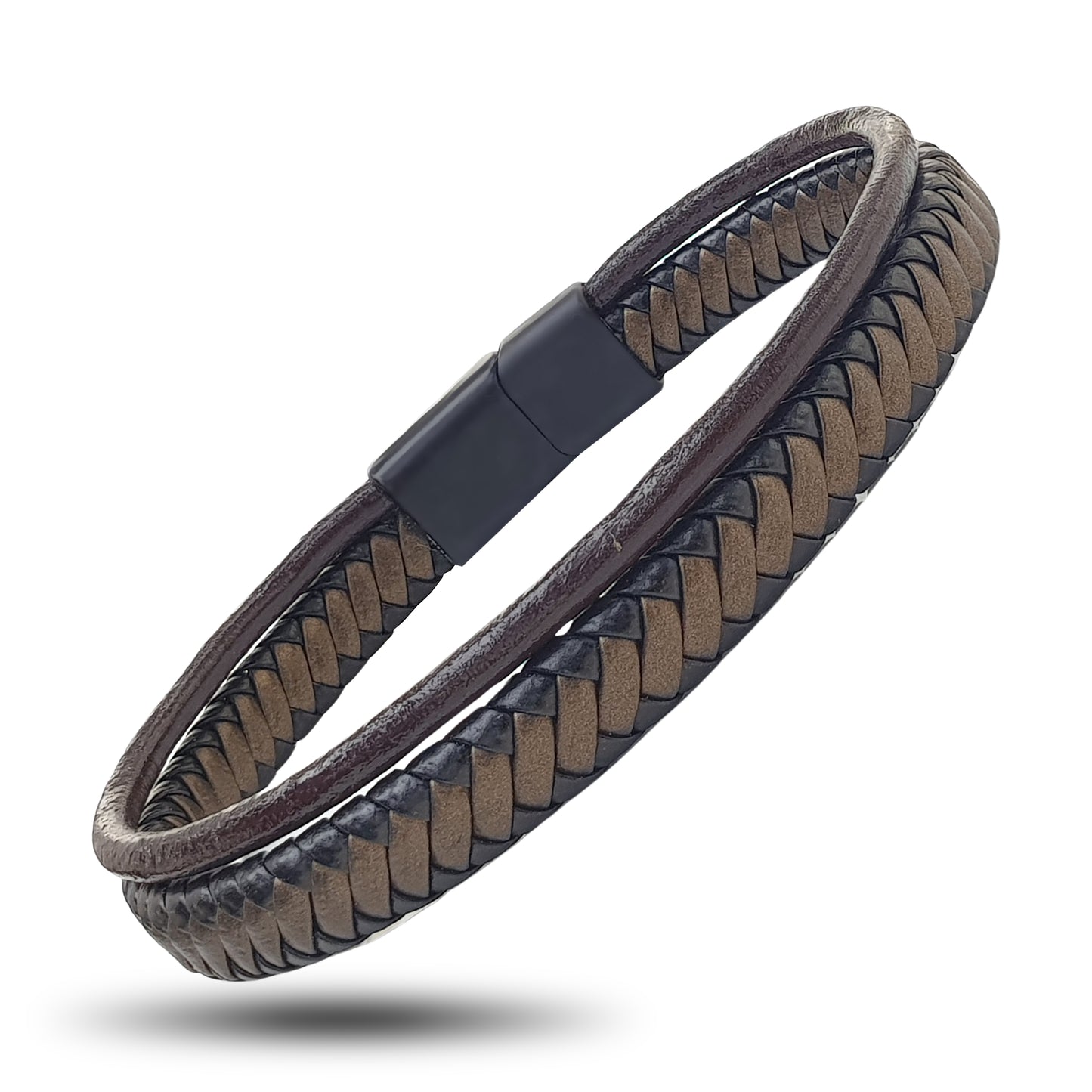 Lederarmband Schwarz Braun geflochten