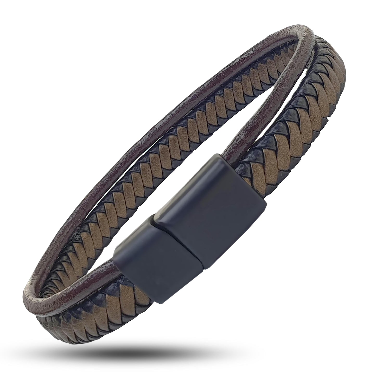 Lederarmband Schwarz Braun geflochten