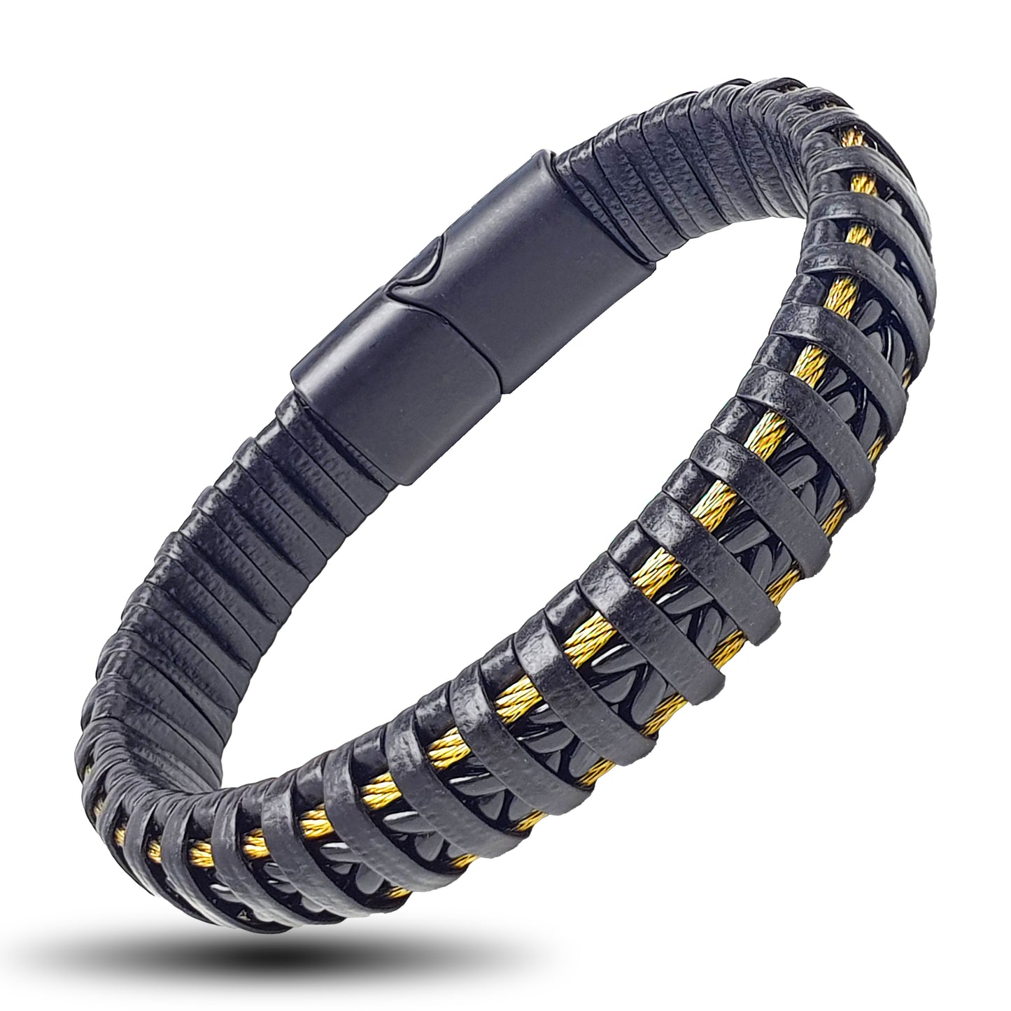 Lederarmband Schwarz Edelstahl