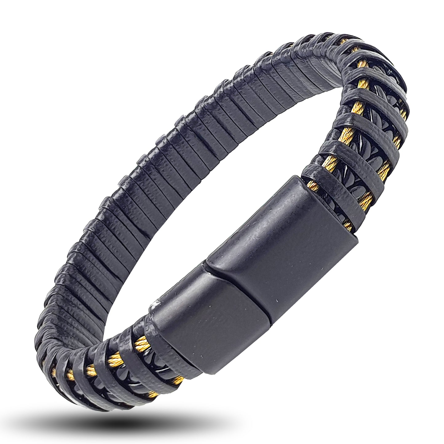 Lederarmband Schwarz Edelstahl