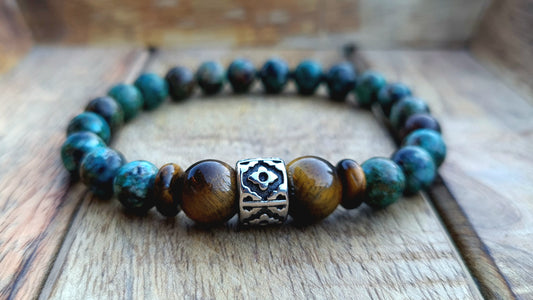 Nahle® 8mm Naturstein-Armband 10mm Tigerauge Orientalische Blume
